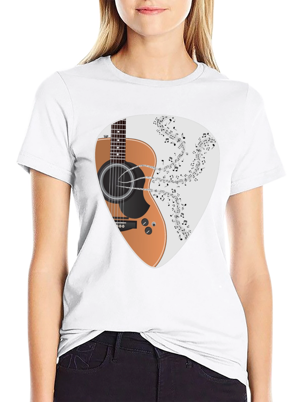 Guitar Music Note Graphic Black T-Shirt