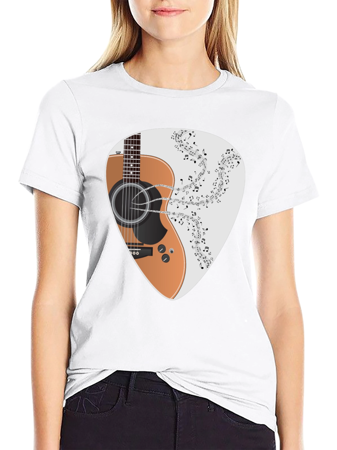 Guitar Music Note Graphic Black T-Shirt