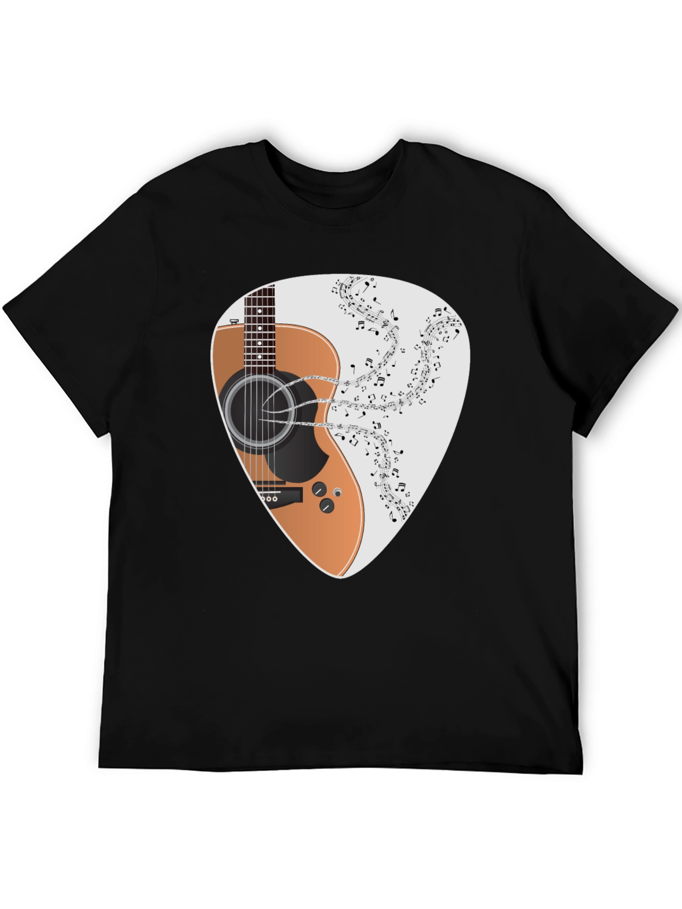 Guitar Music Note Graphic Black T-Shirt