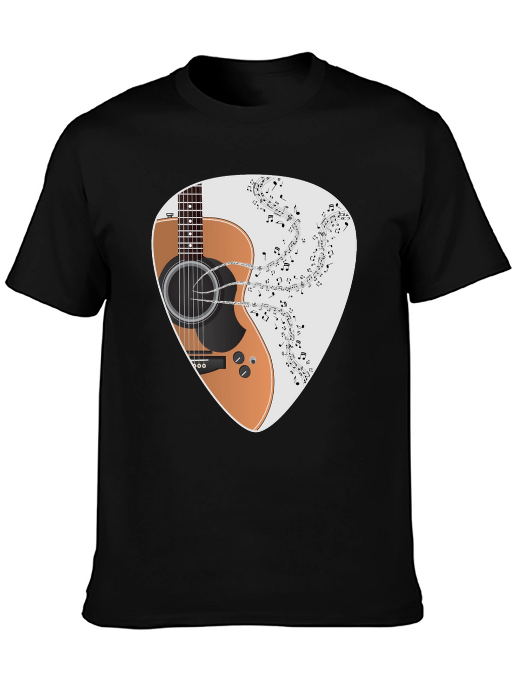 Guitar Music Note Graphic Black T-Shirt