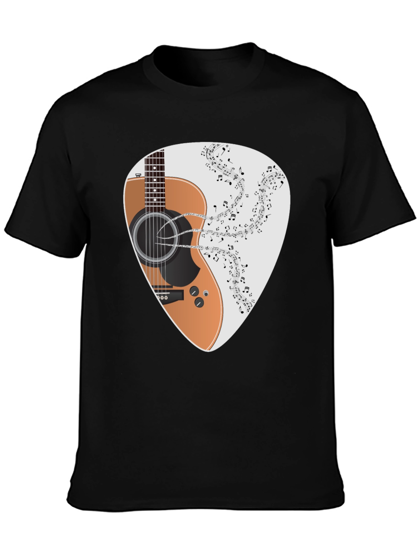 Guitar Music Note Graphic Black T-Shirt