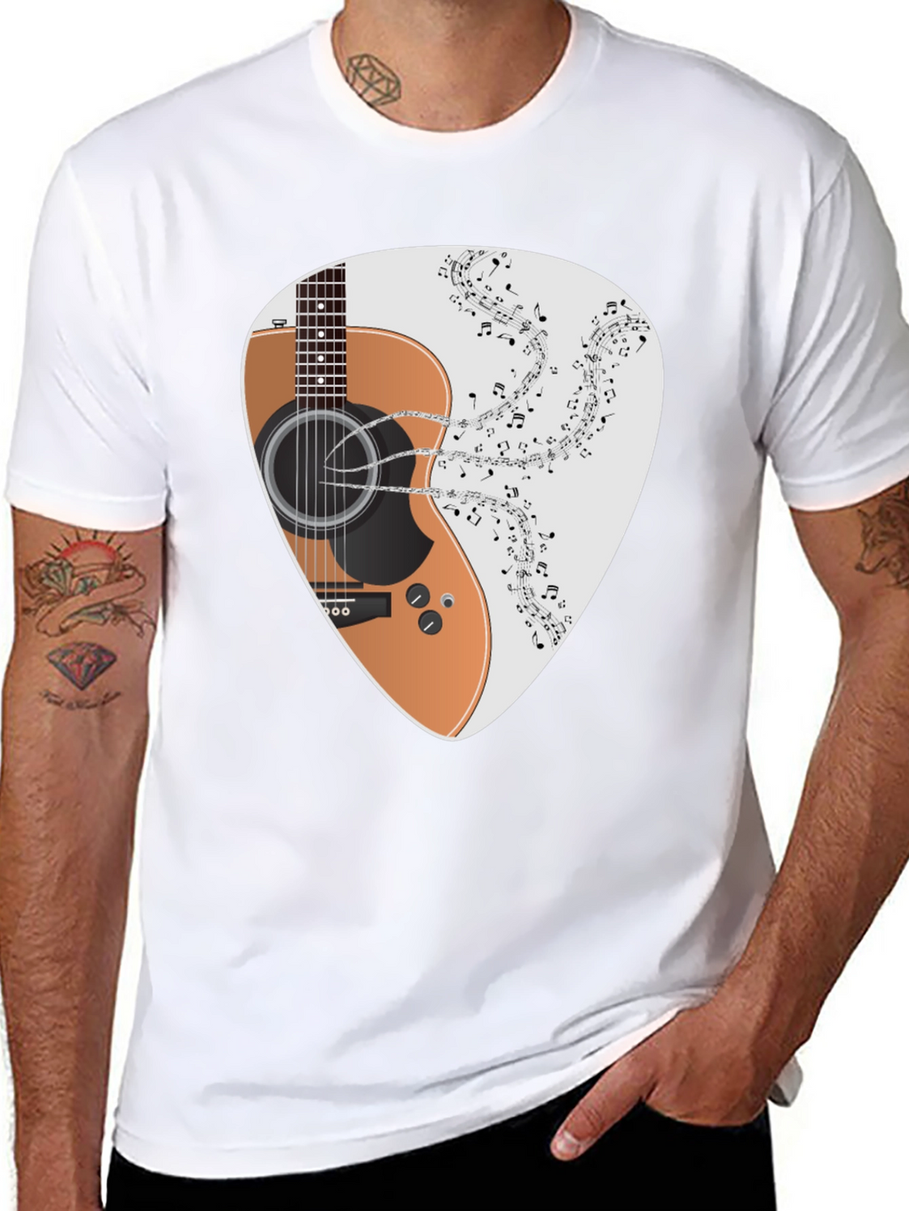 Guitar Music Note Graphic Black T-Shirt