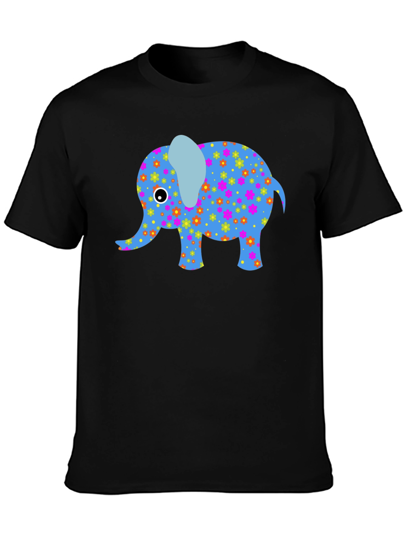 Floral Elephant Graphic Tee - Black