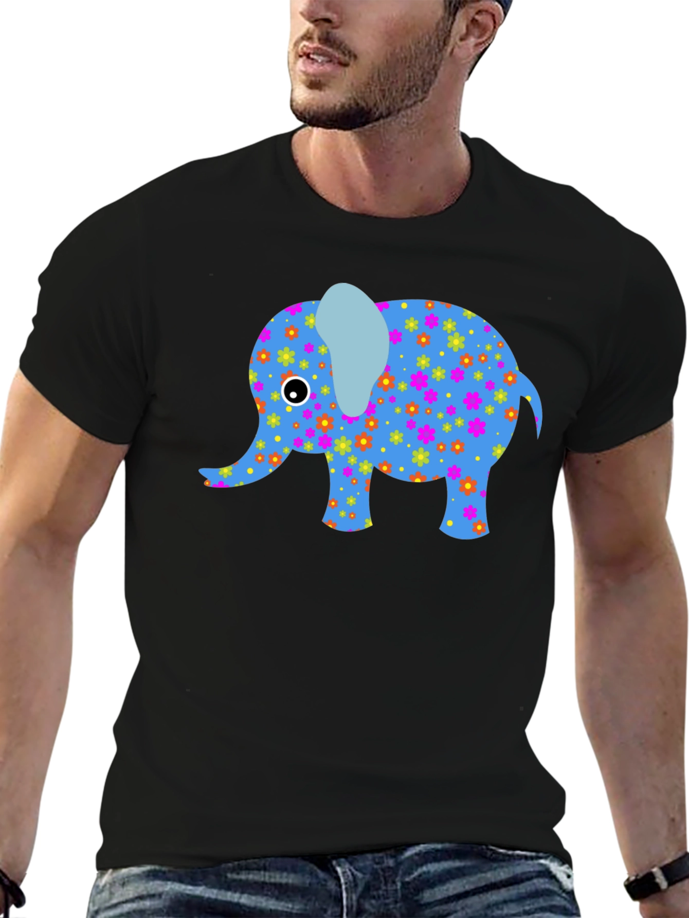 Floral Elephant Graphic Tee - Black