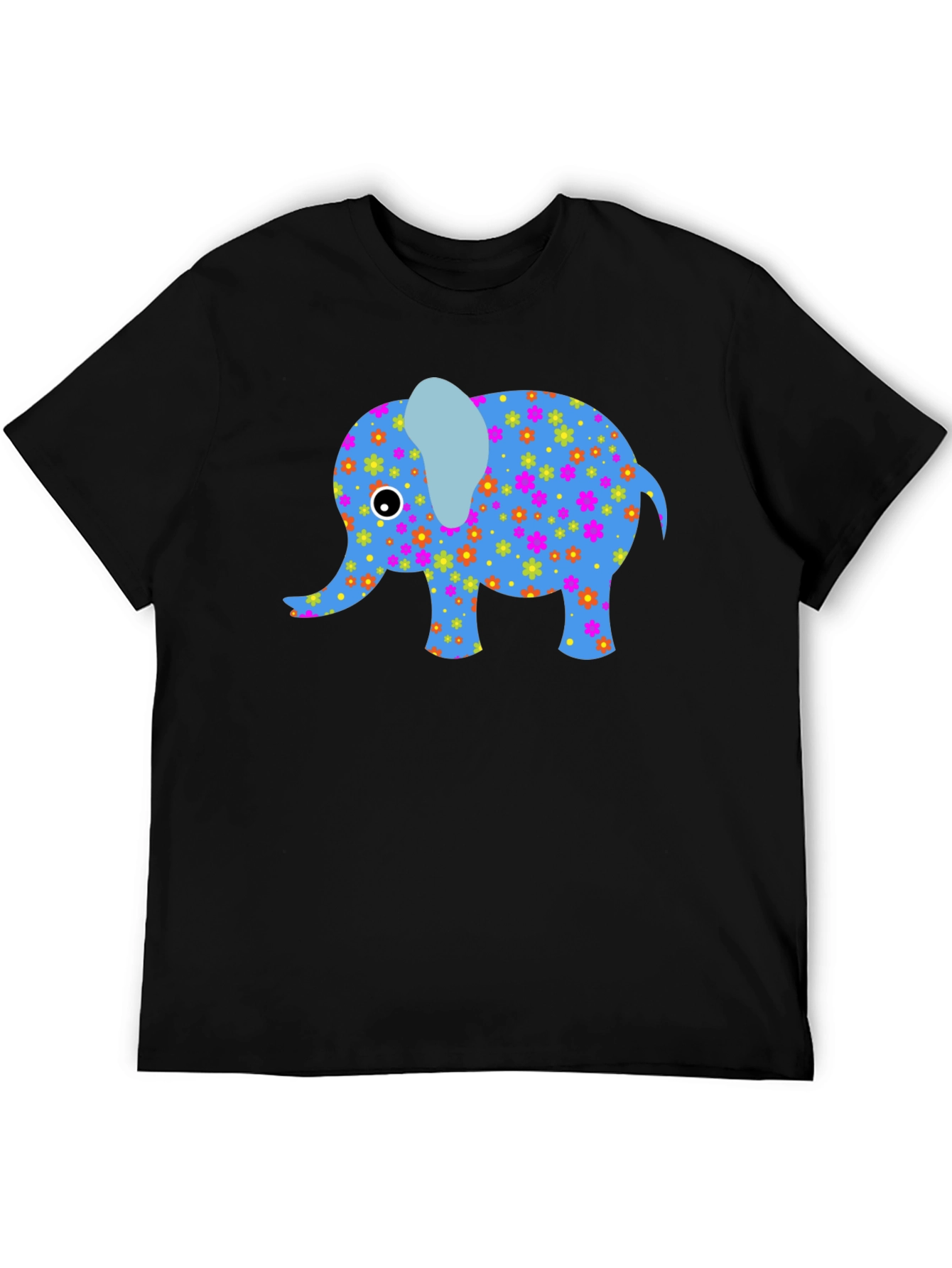 Floral Elephant Graphic Tee - Black