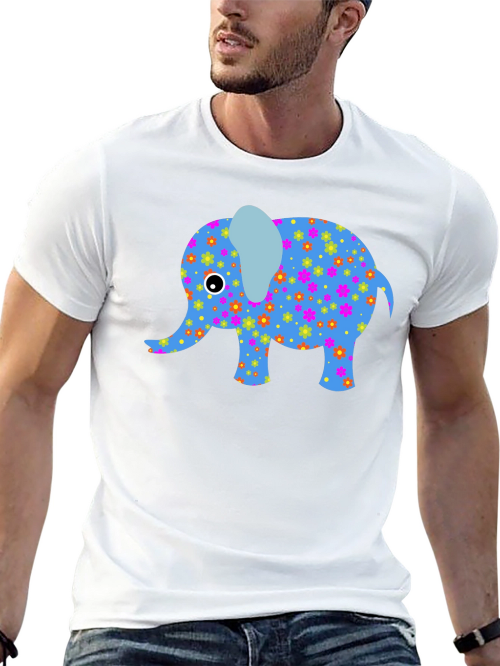 Floral Elephant Graphic Tee - Black