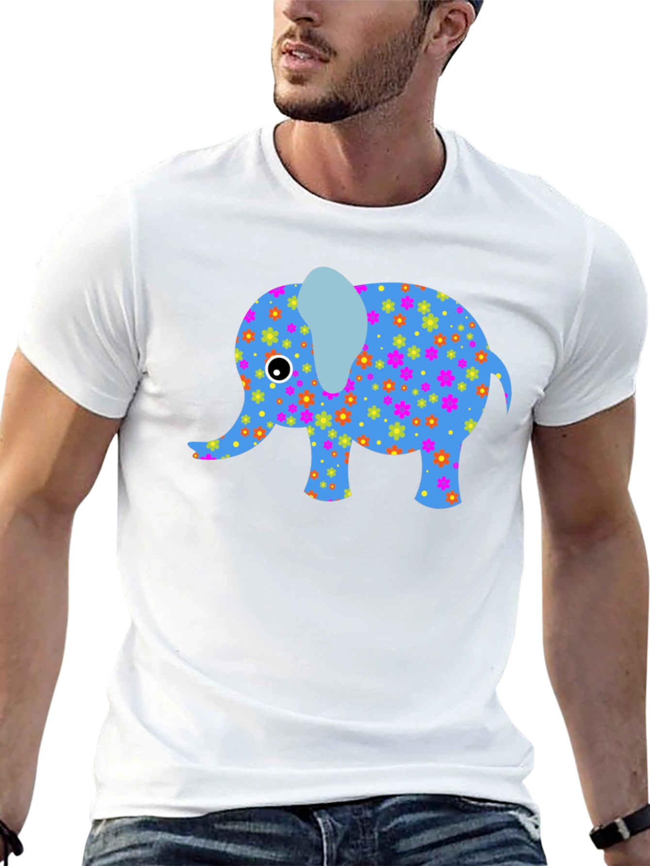 Floral Elephant Graphic Tee - Black