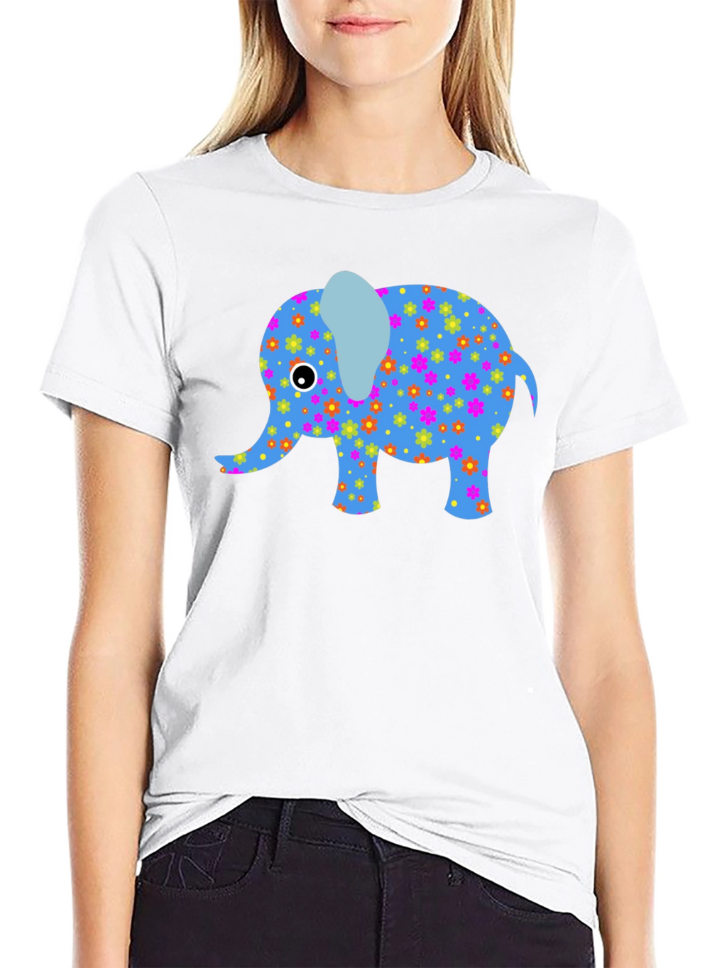 Floral Elephant Graphic Tee - Black