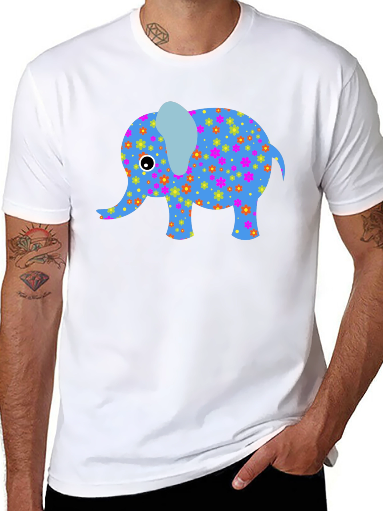 Floral Elephant Graphic Tee - Black