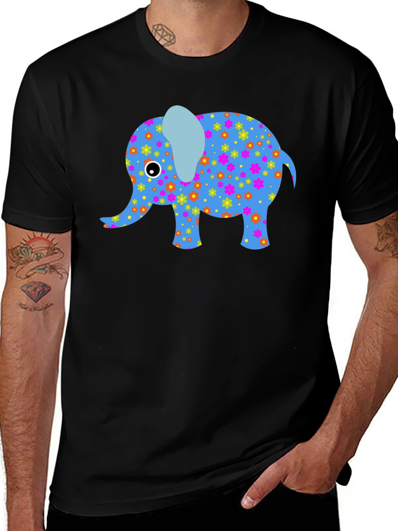 Floral Elephant Graphic Tee - Black