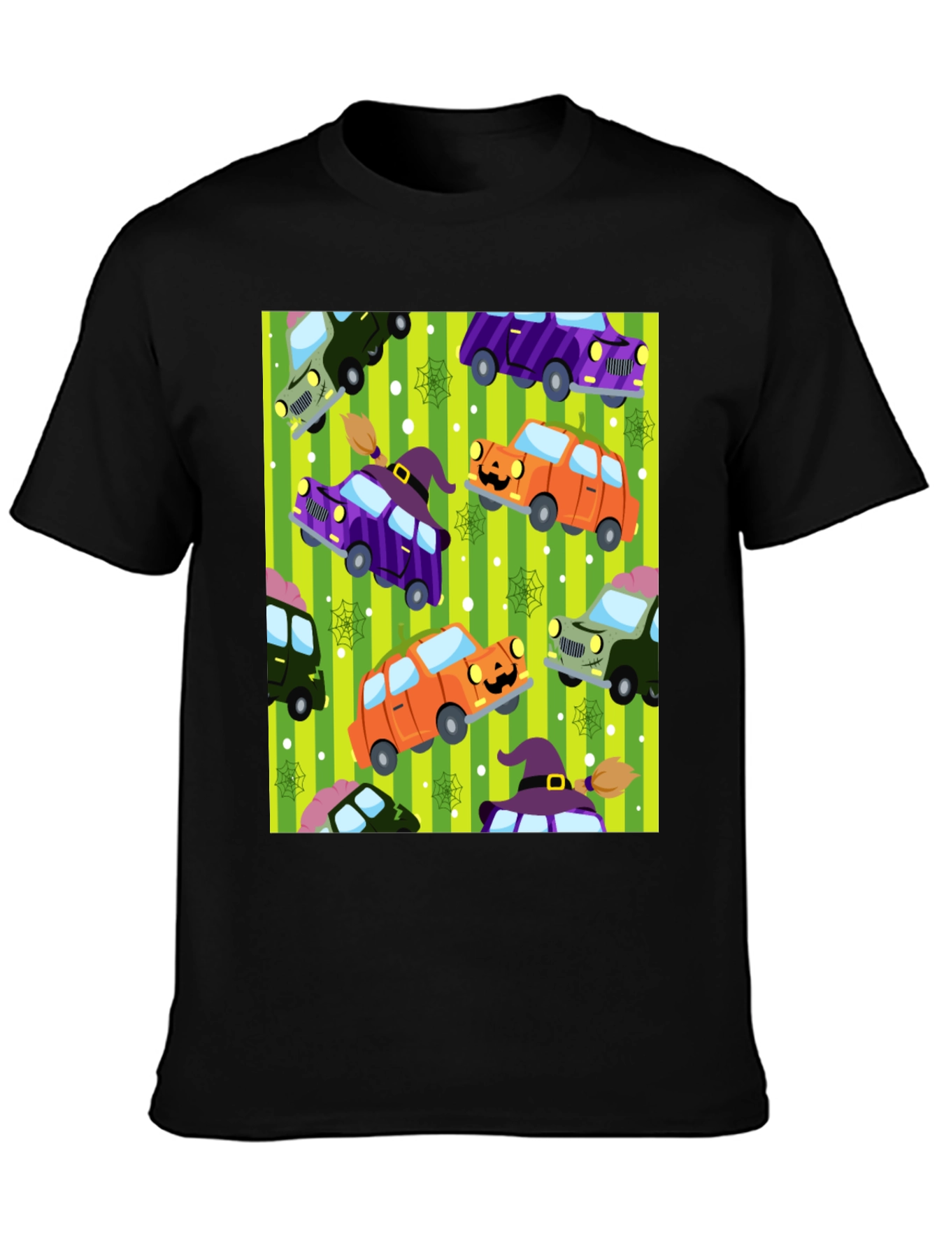 Halloween Cars Pattern Black T-Shirt