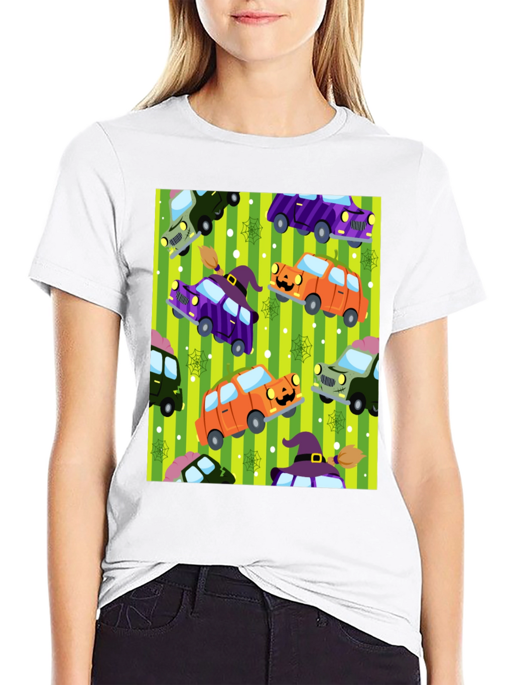 Halloween Cars Pattern Black T-Shirt