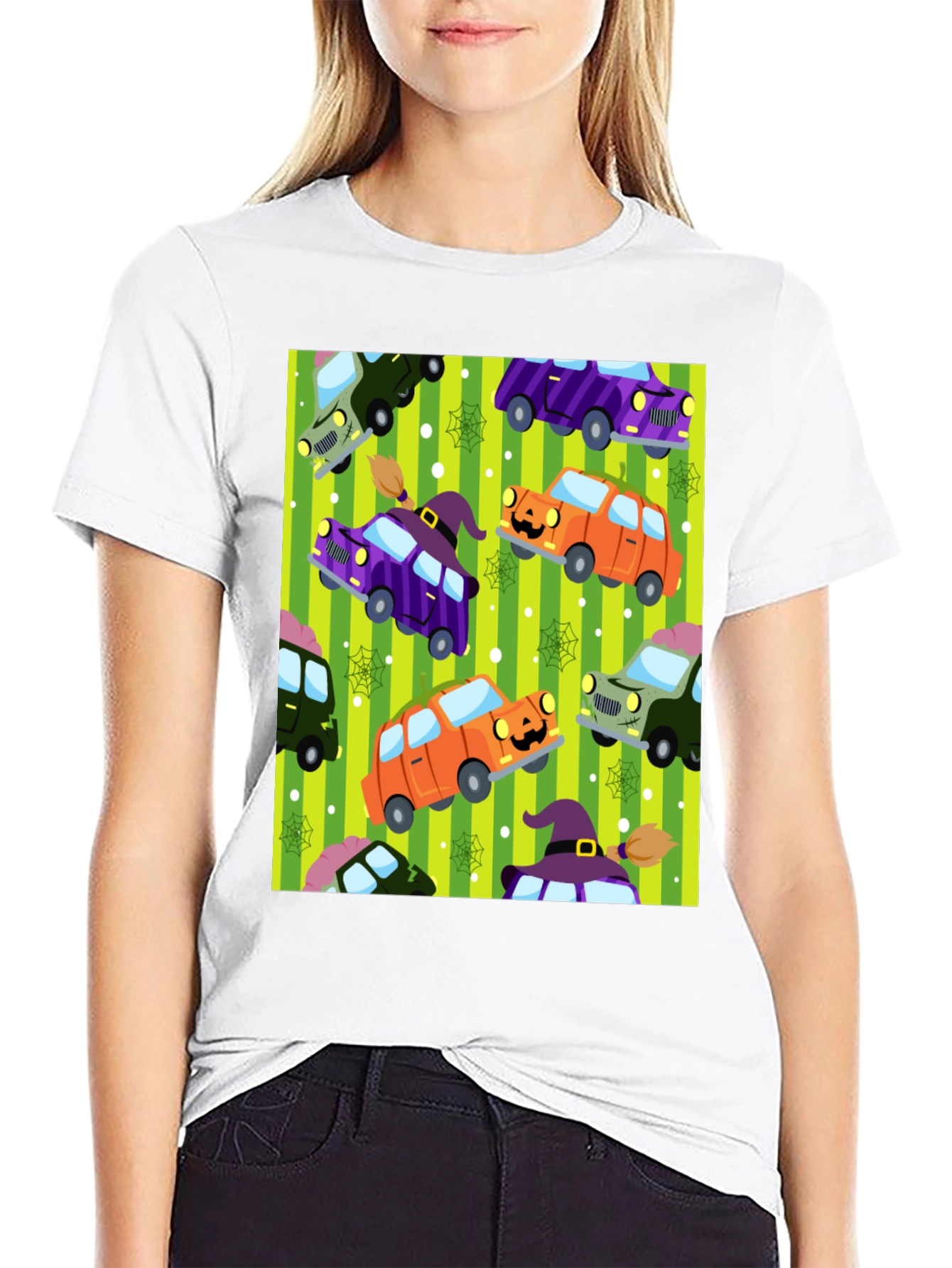 Halloween Cars Pattern Black T-Shirt