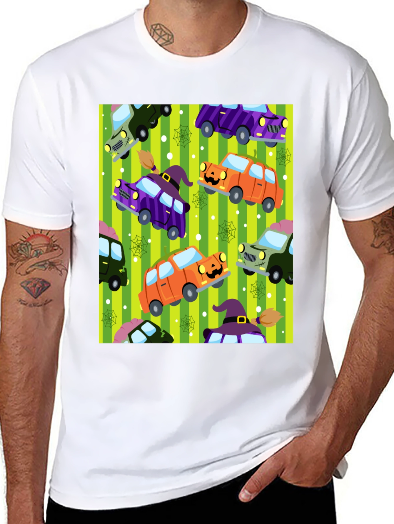 Halloween Cars Pattern Black T-Shirt