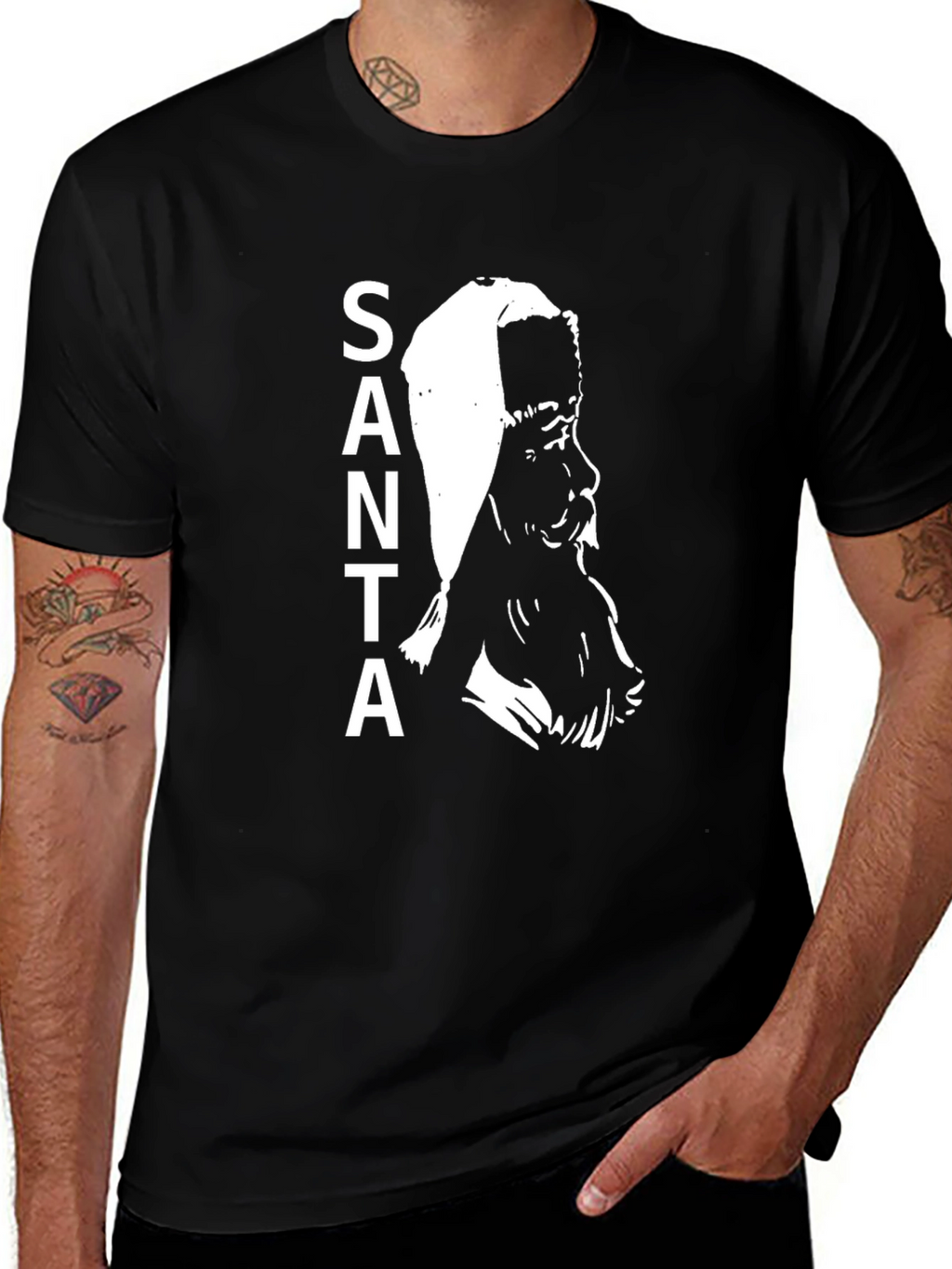 Santa Graphic Print Black T-Shirt