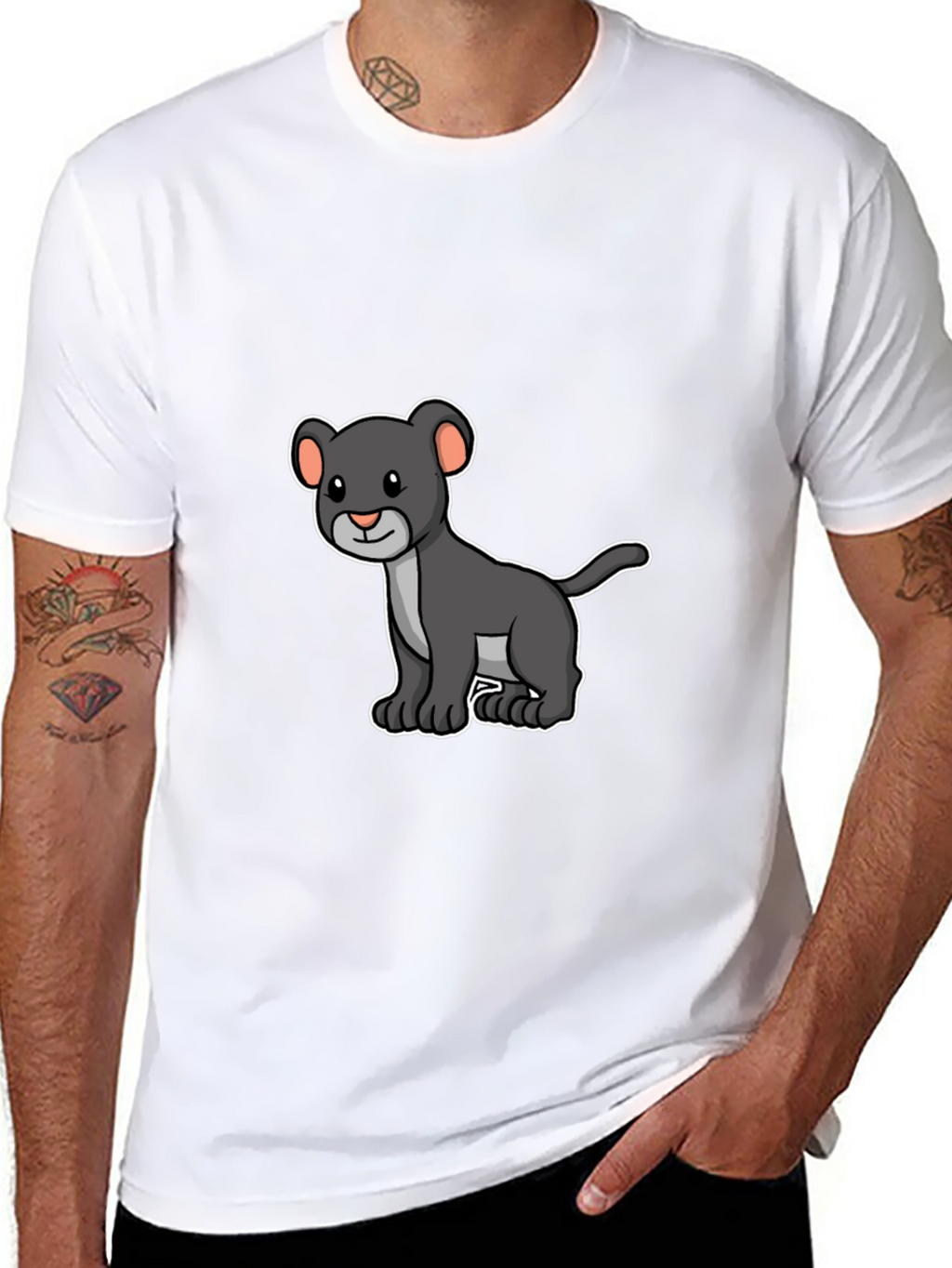 Black Panther Cub Graphic T-Shirt - Cartoon Design