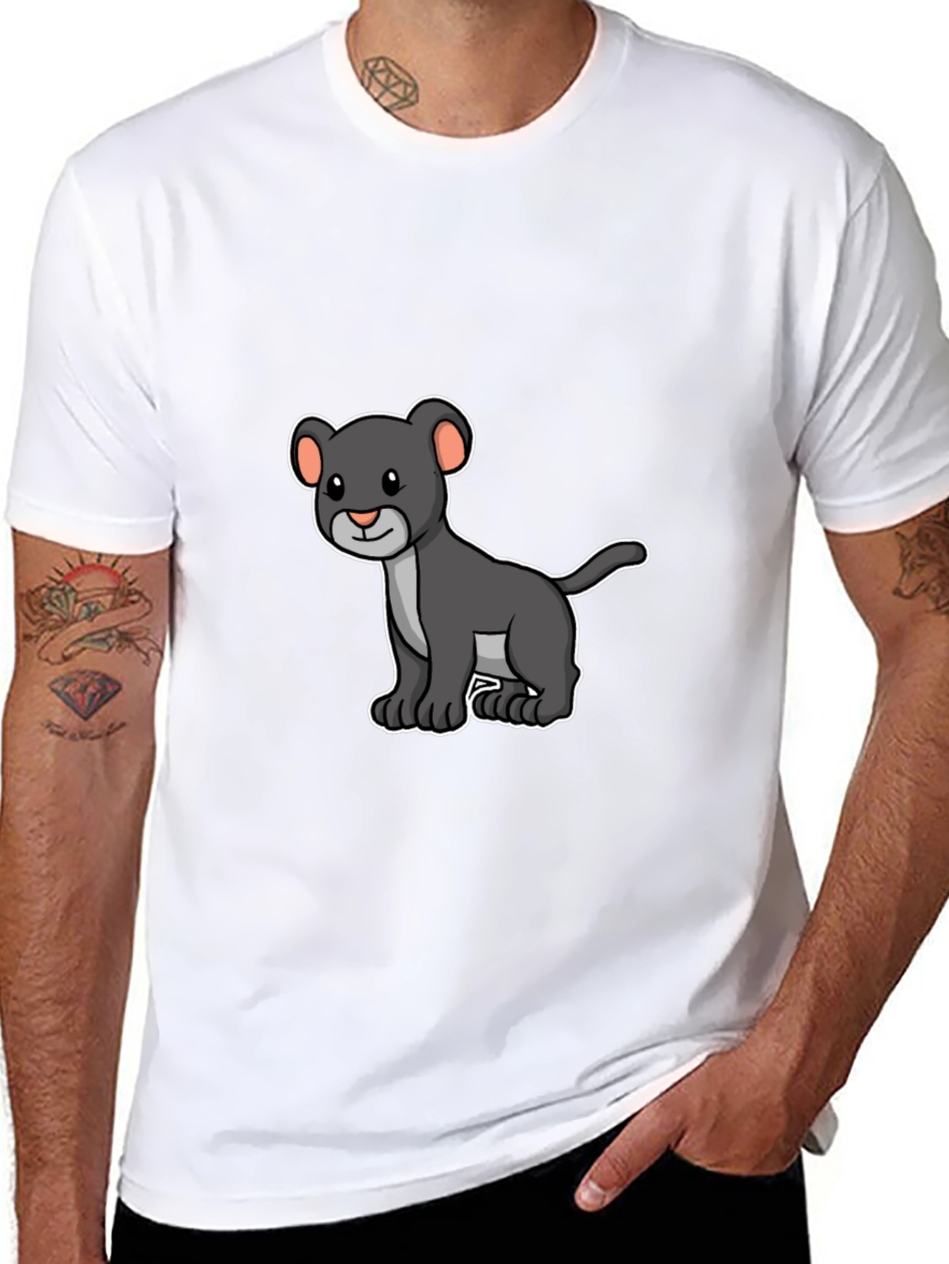 Black Panther Cub Graphic T-Shirt - Cartoon Design