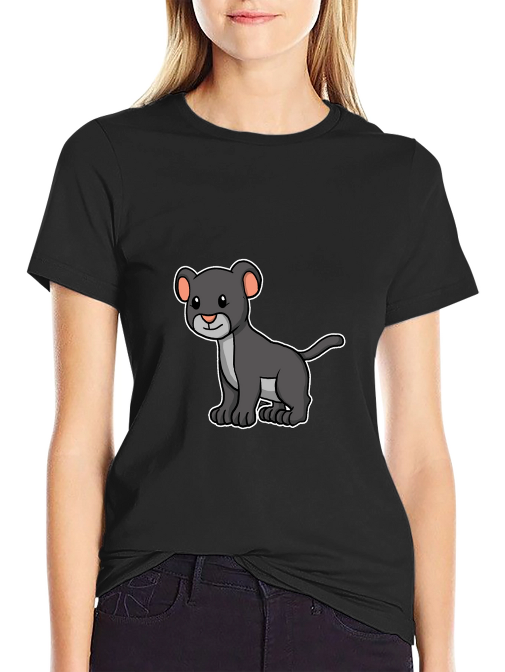 Black Panther Cub Graphic T-Shirt - Cartoon Design