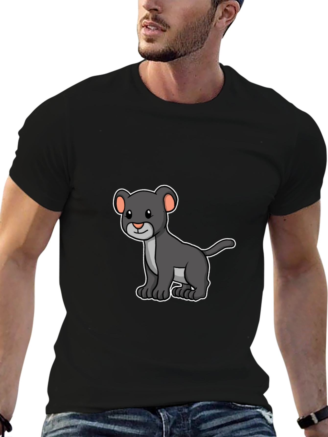 Black Panther Cub Graphic T-Shirt - Cartoon Design