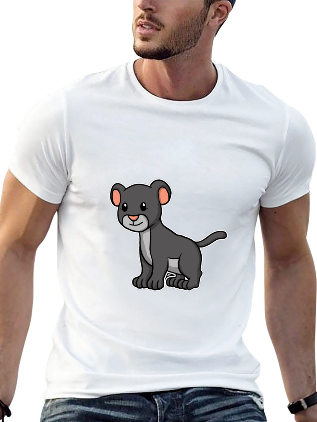 Black Panther Cub Graphic T-Shirt - Cartoon Design