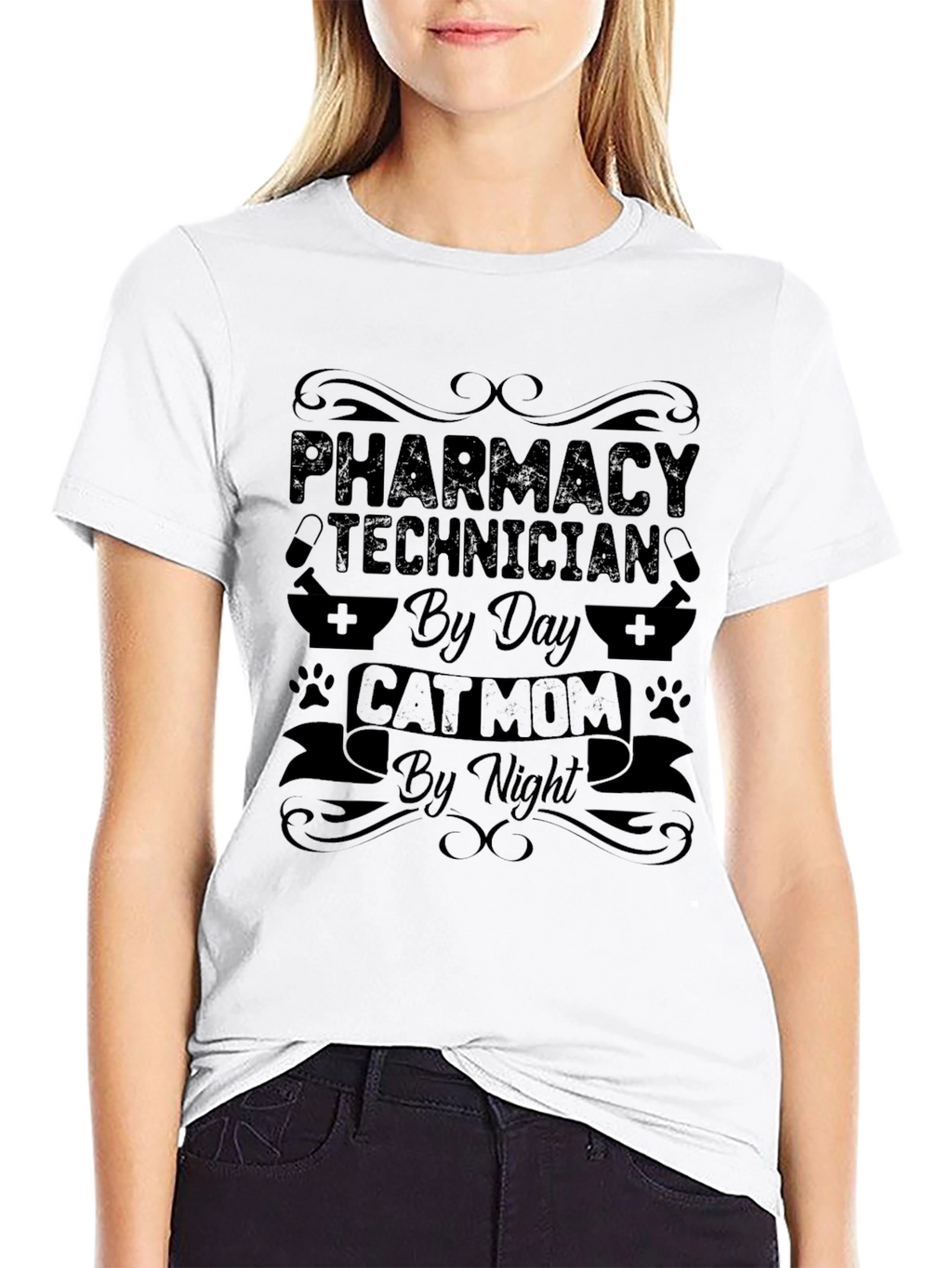 Pharmacy Technician Cat Mom Black T-Shirt