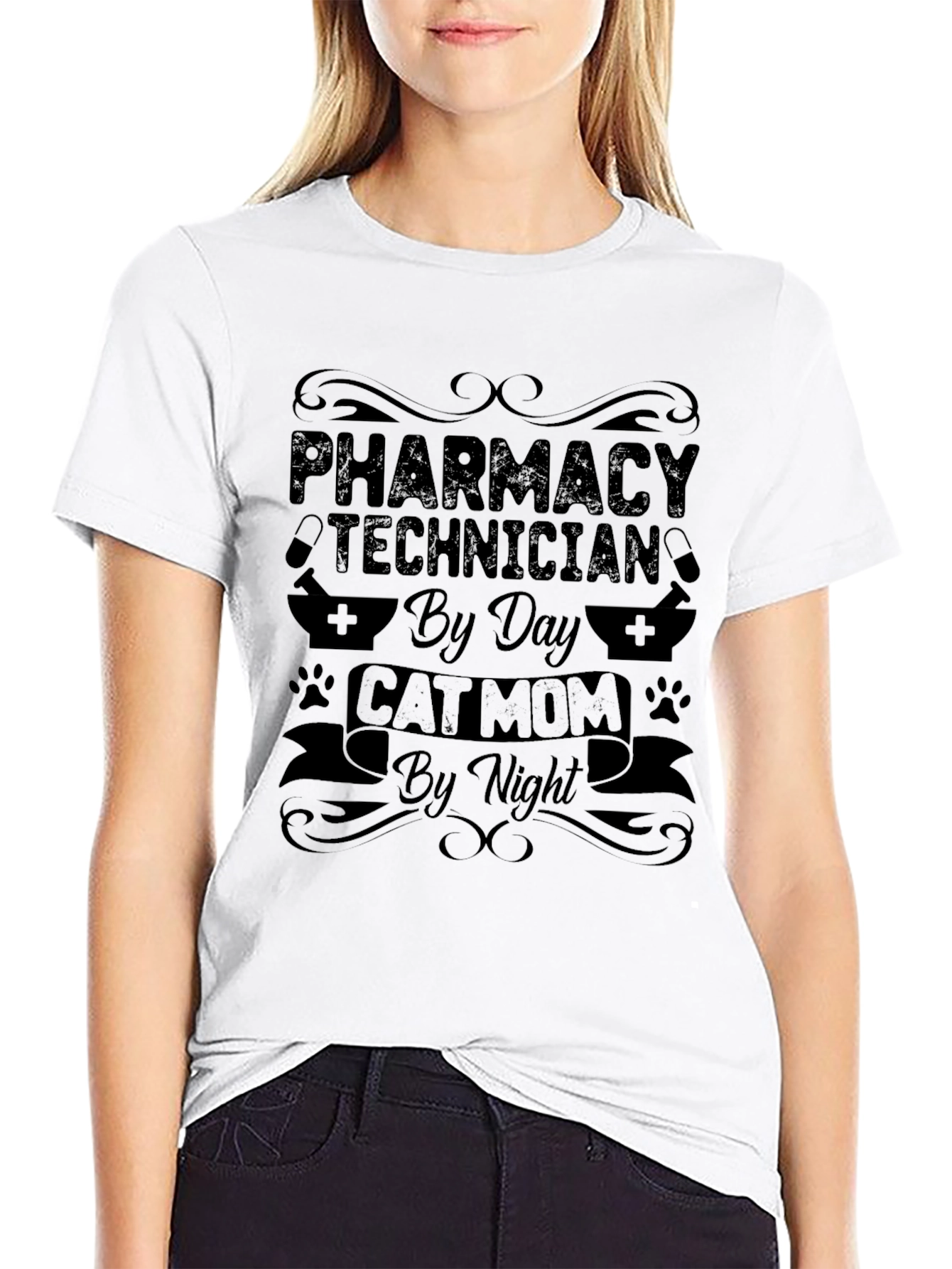 Pharmacy Technician Cat Mom Black T-Shirt