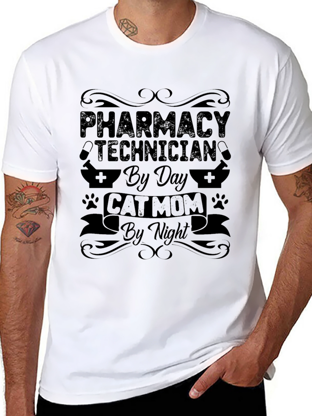 Pharmacy Technician Cat Mom Black T-Shirt