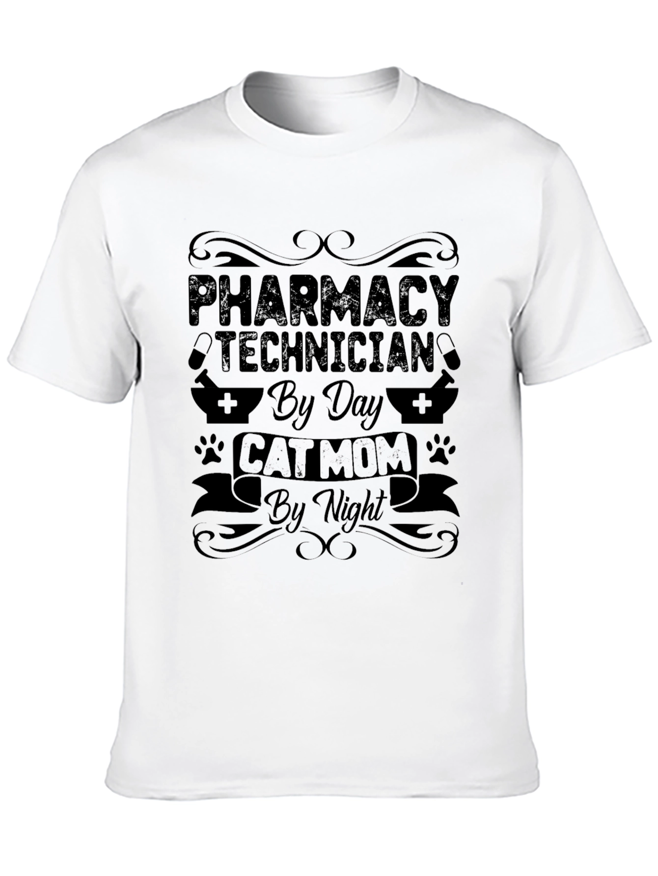 Pharmacy Technician Cat Mom Black T-Shirt