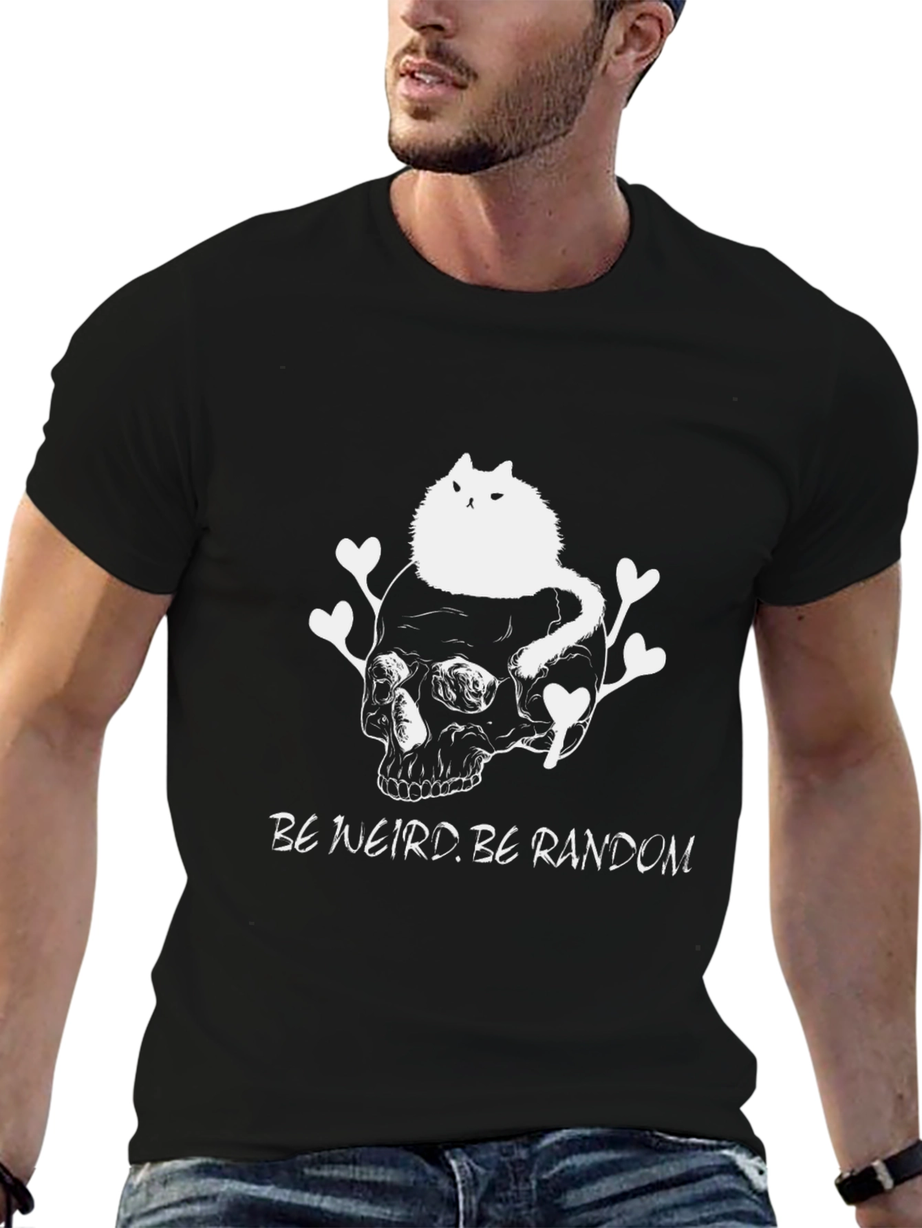 Be Weird T-Shirt with Cat Skull Design