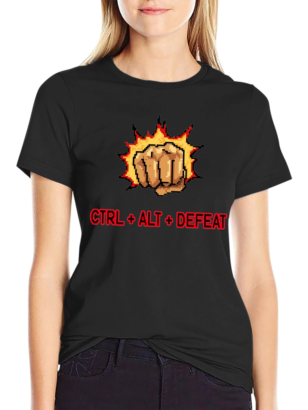 CTRL + ALT + DEFEAT Punch Pixelated T-Shirt