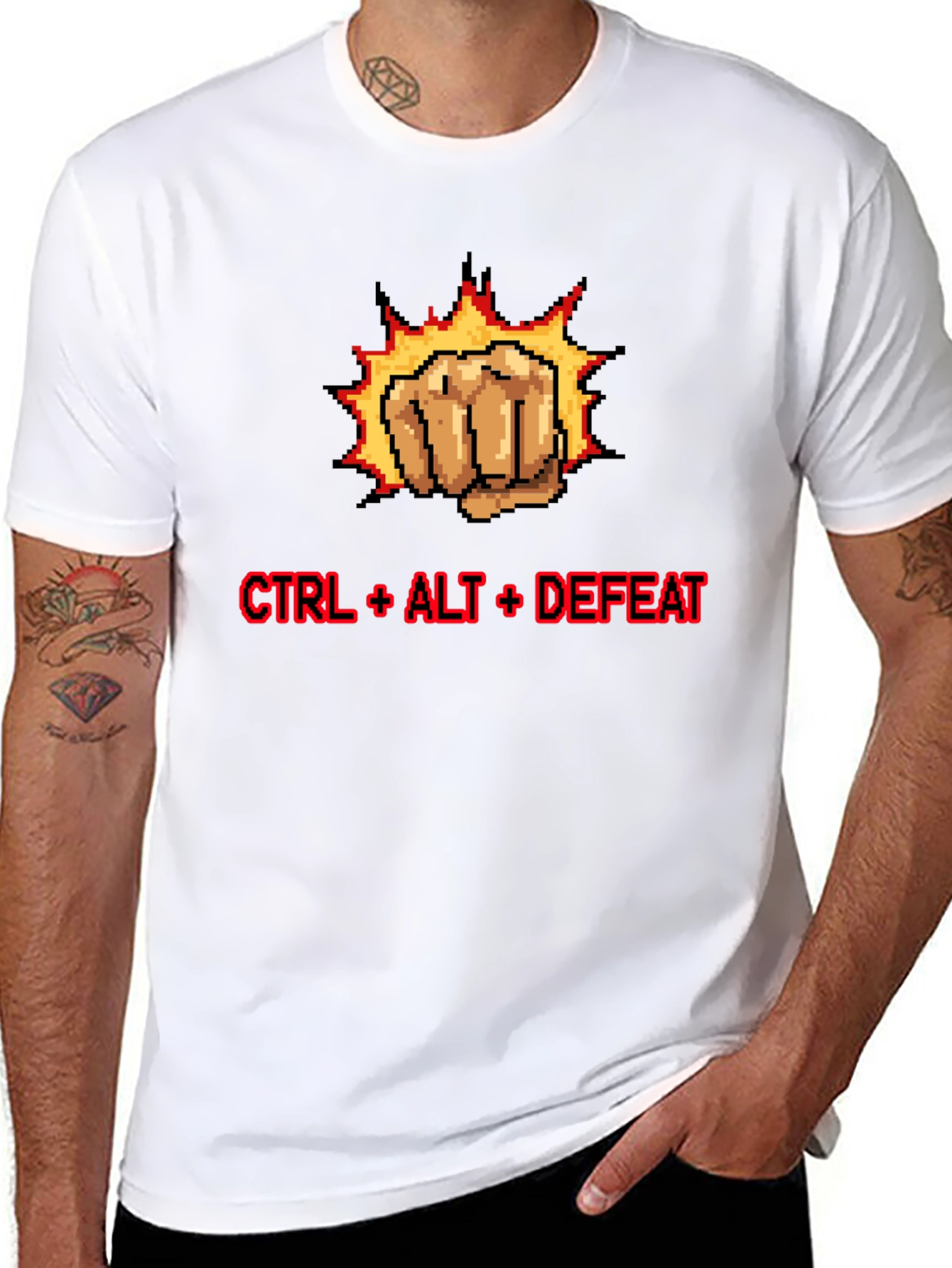 CTRL + ALT + DEFEAT Punch Pixelated T-Shirt