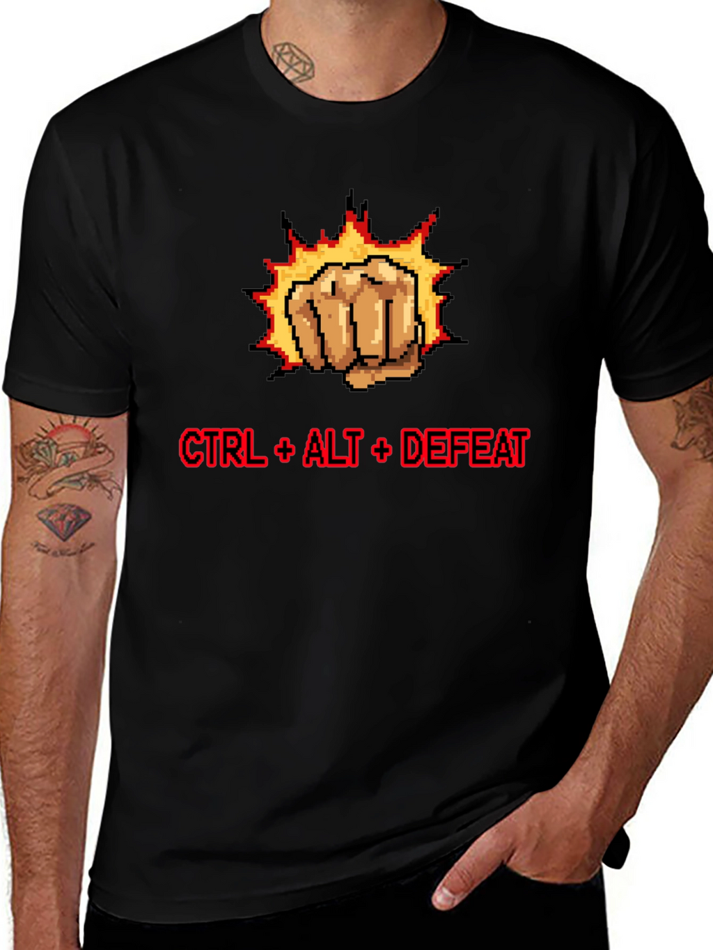 CTRL + ALT + DEFEAT Punch Pixelated T-Shirt