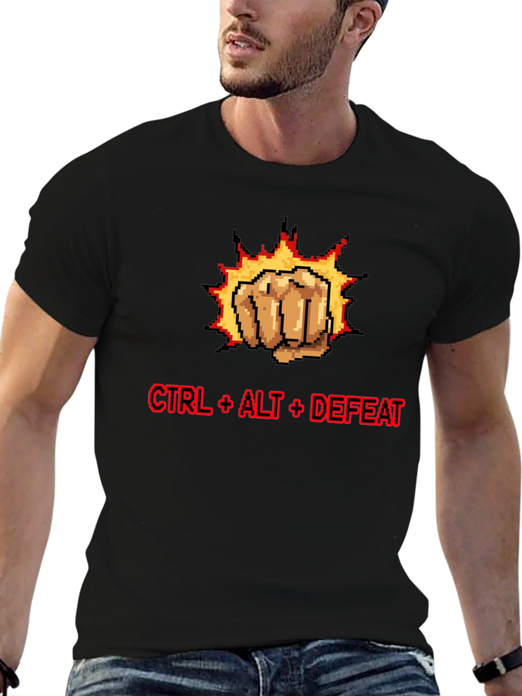 CTRL + ALT + DEFEAT Punch Pixelated T-Shirt