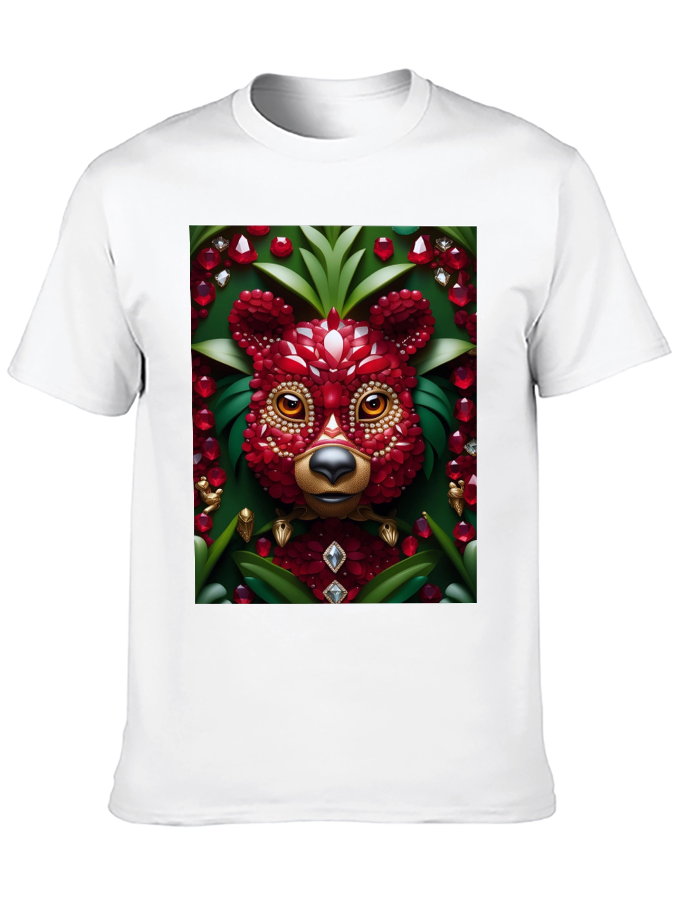 Red Jewel Bear Graphic Tee - Unique Art T-Shirt