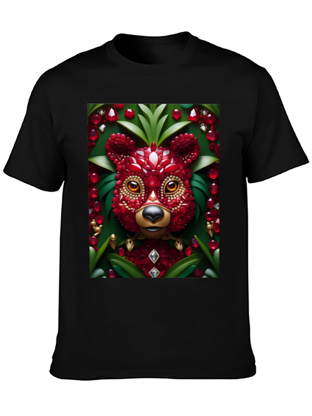 Red Jewel Bear Graphic Tee - Unique Art T-Shirt