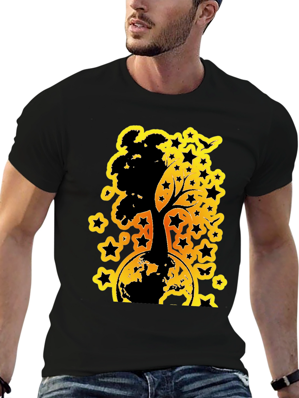 Earth Tree Star Graphic Tee - Black