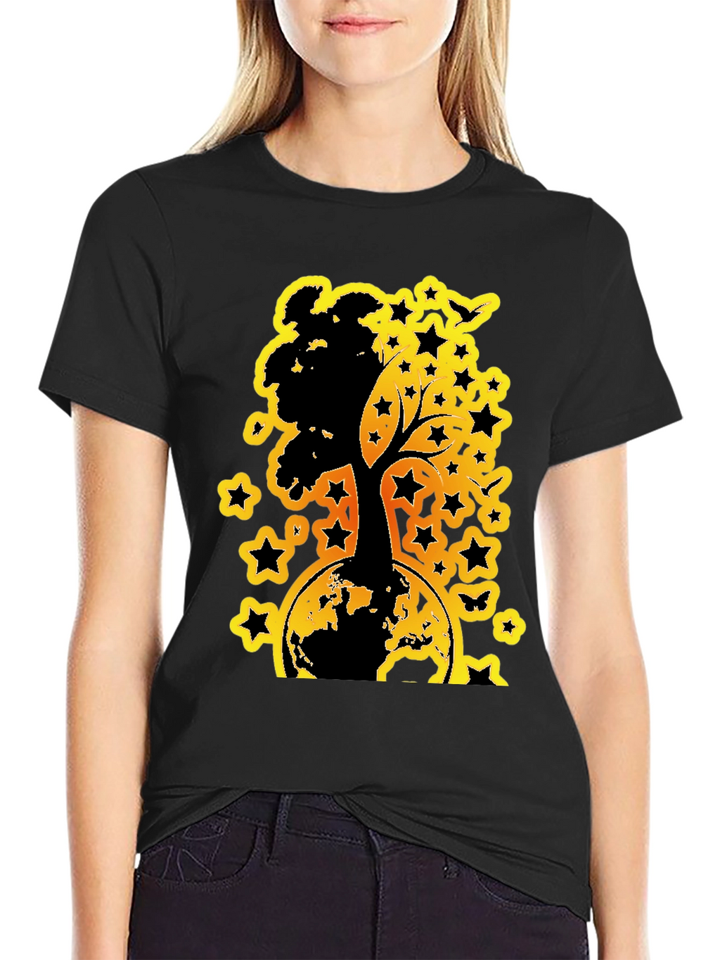 Earth Tree Star Graphic Tee - Black