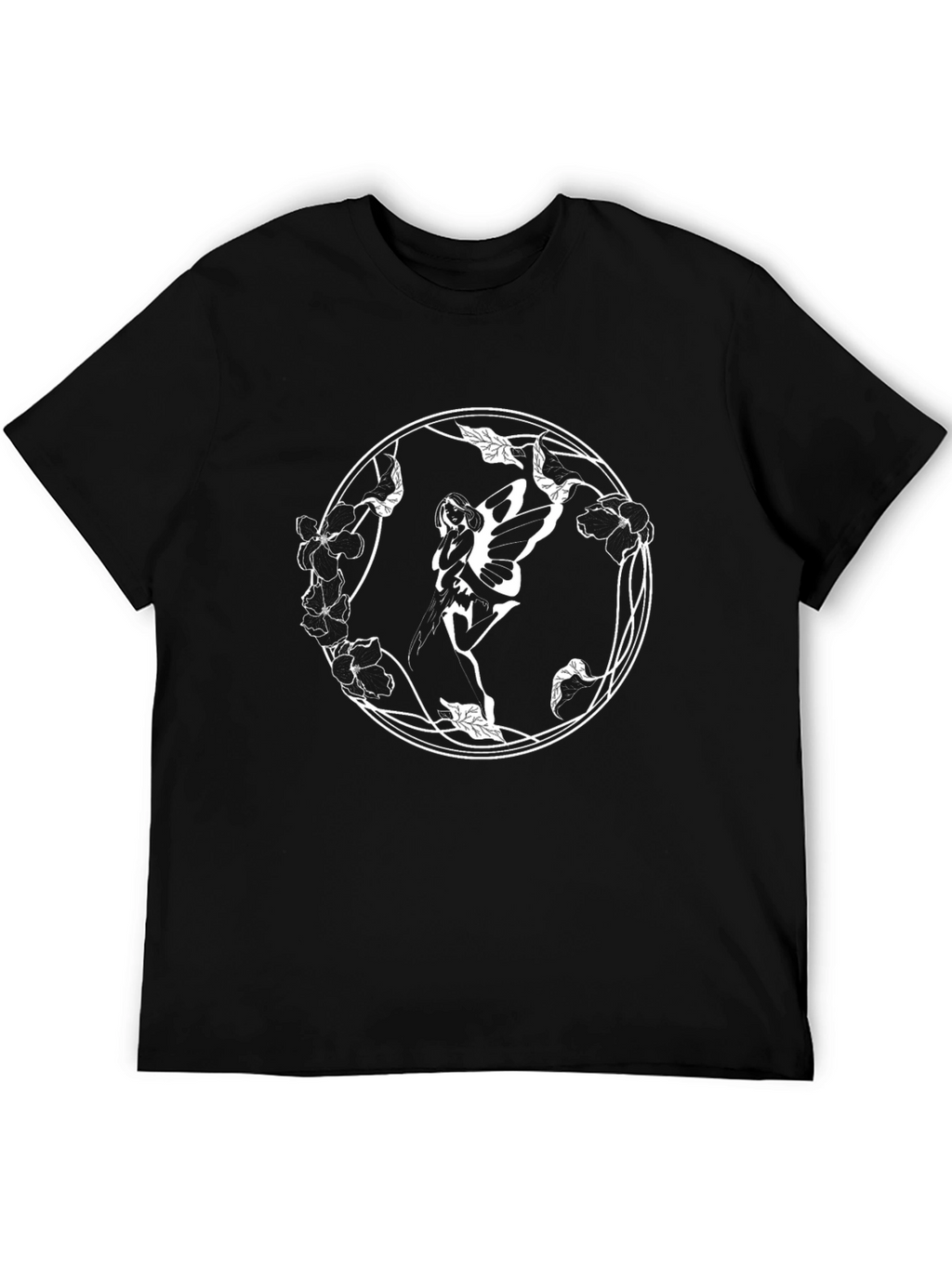 Fairy Floral Circle Graphic Black T-Shirt