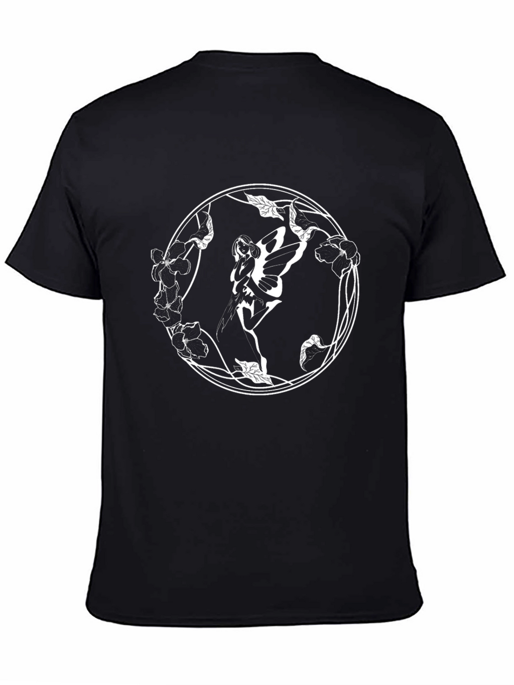 Fairy Floral Circle Graphic Black T-Shirt