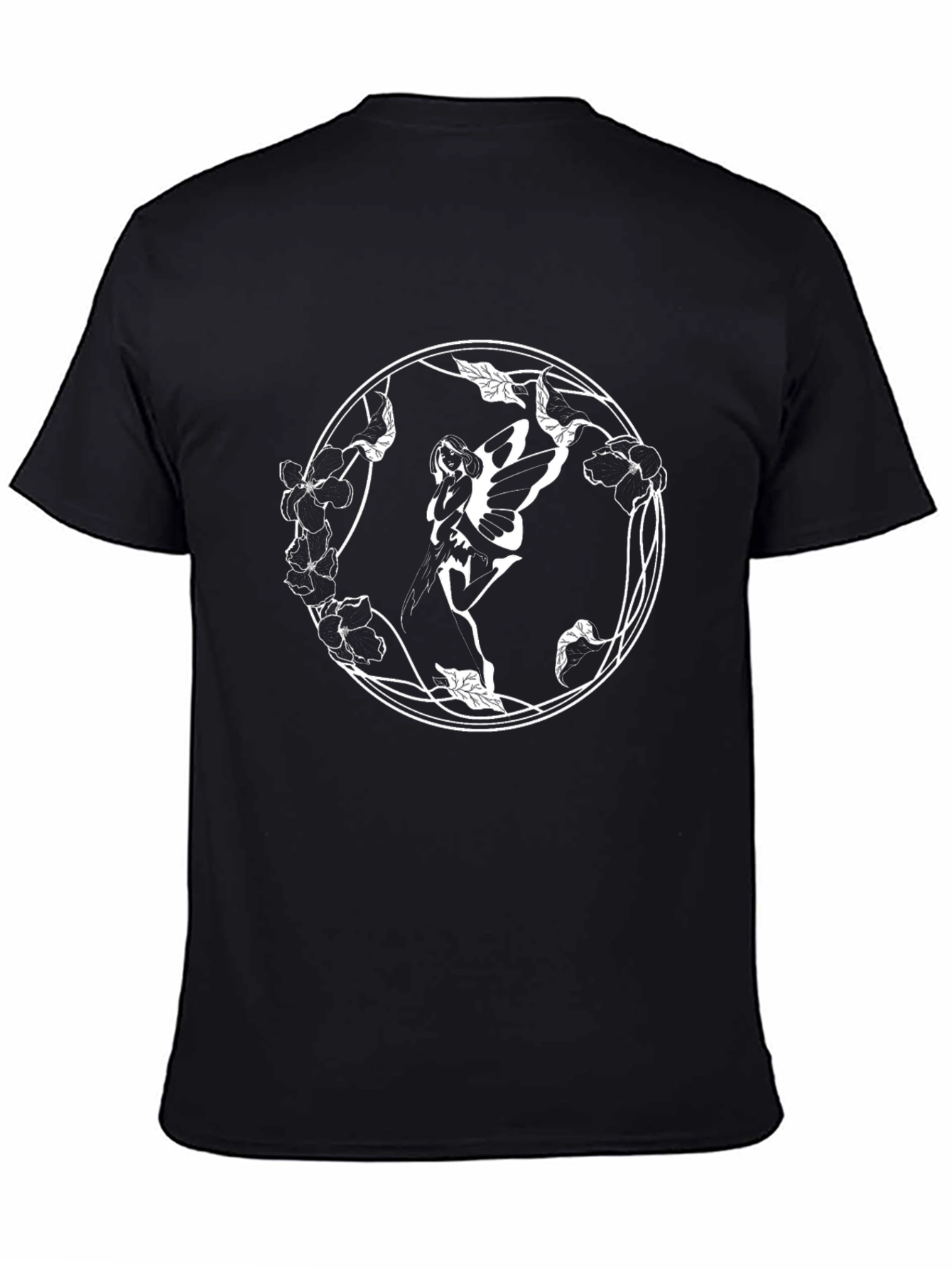 Fairy Floral Circle Graphic Black T-Shirt