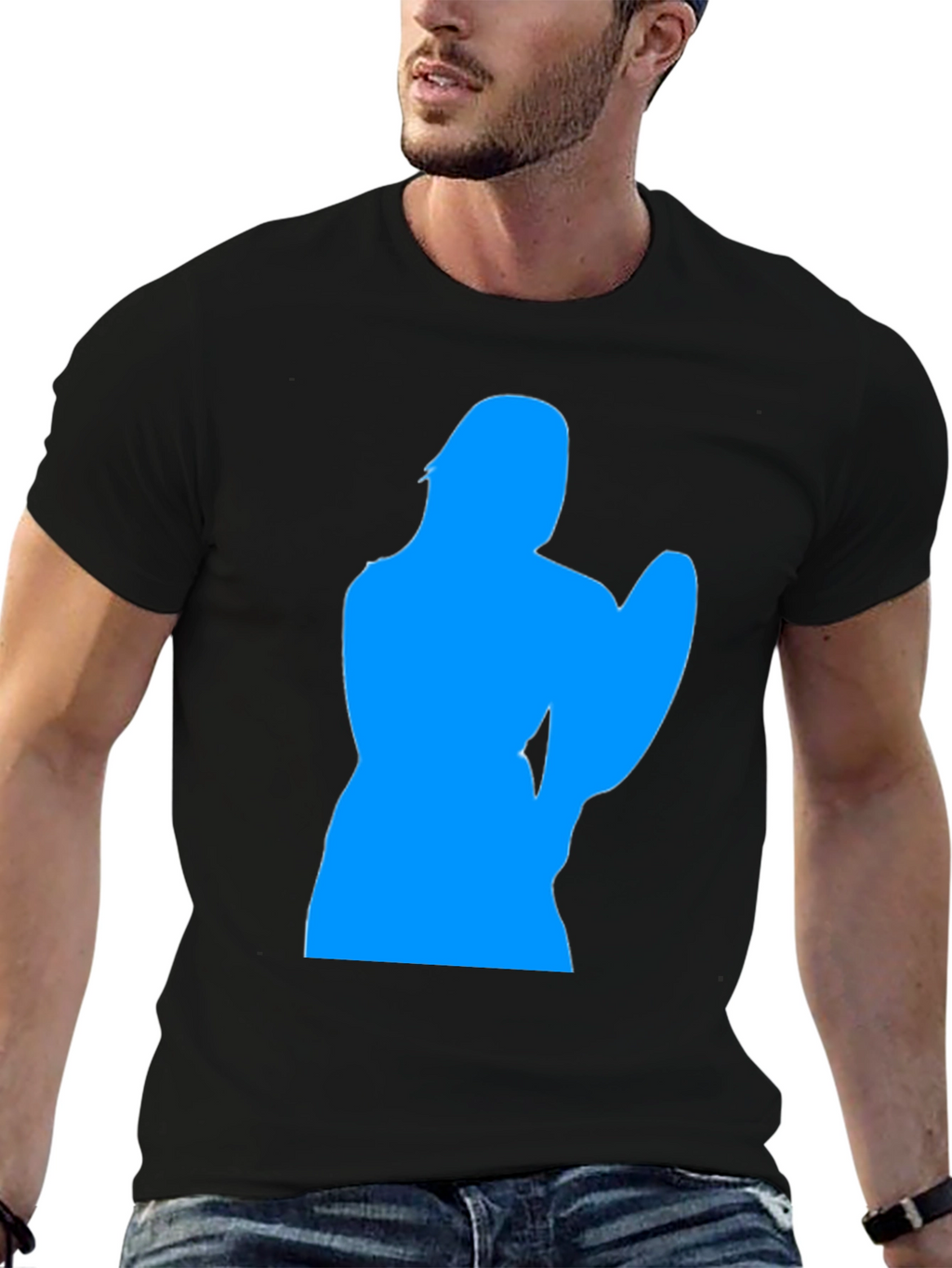 Cool Blue Silhouette Graphic Black T-Shirt