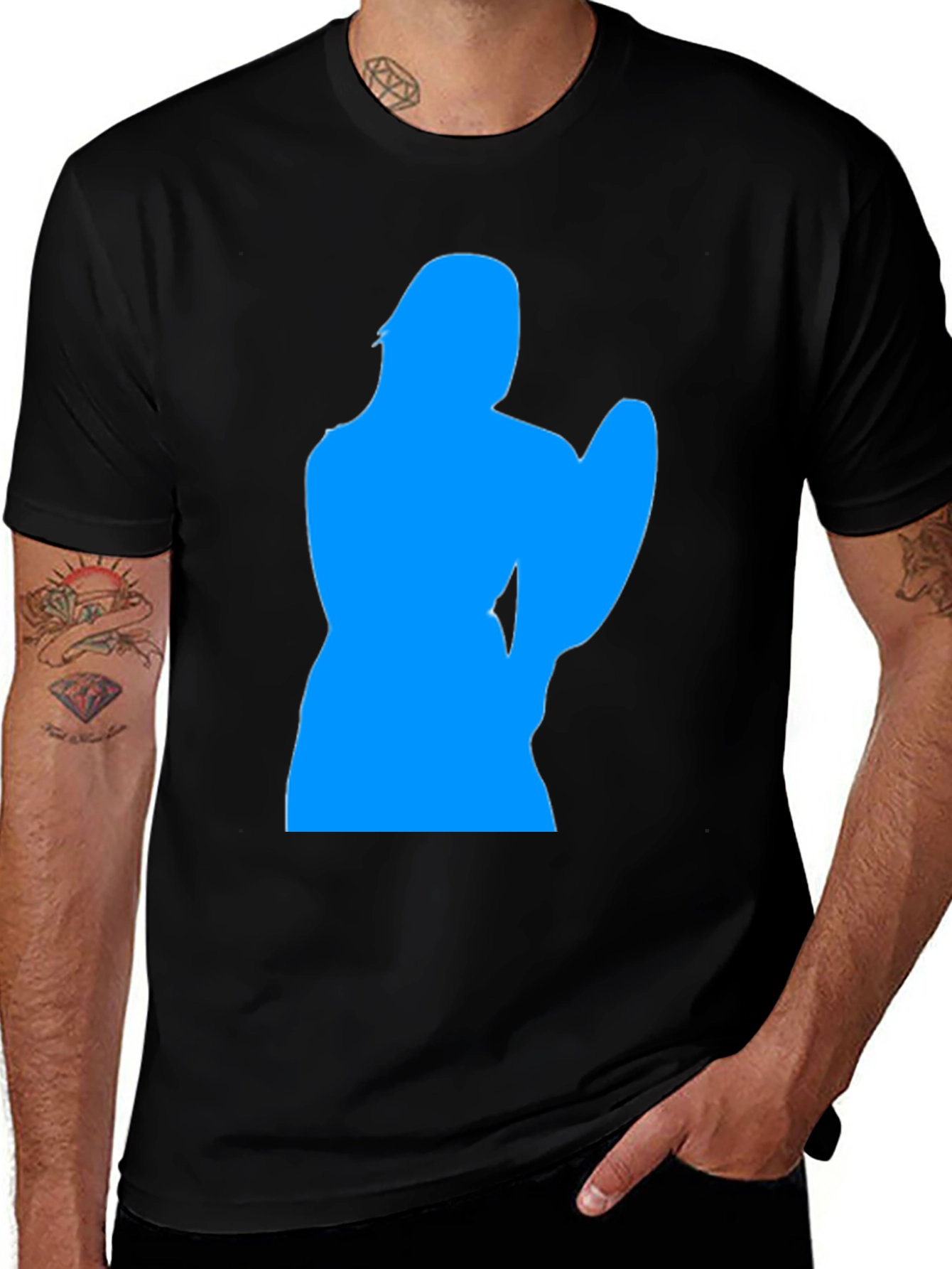 Cool Blue Silhouette Graphic Black T-Shirt