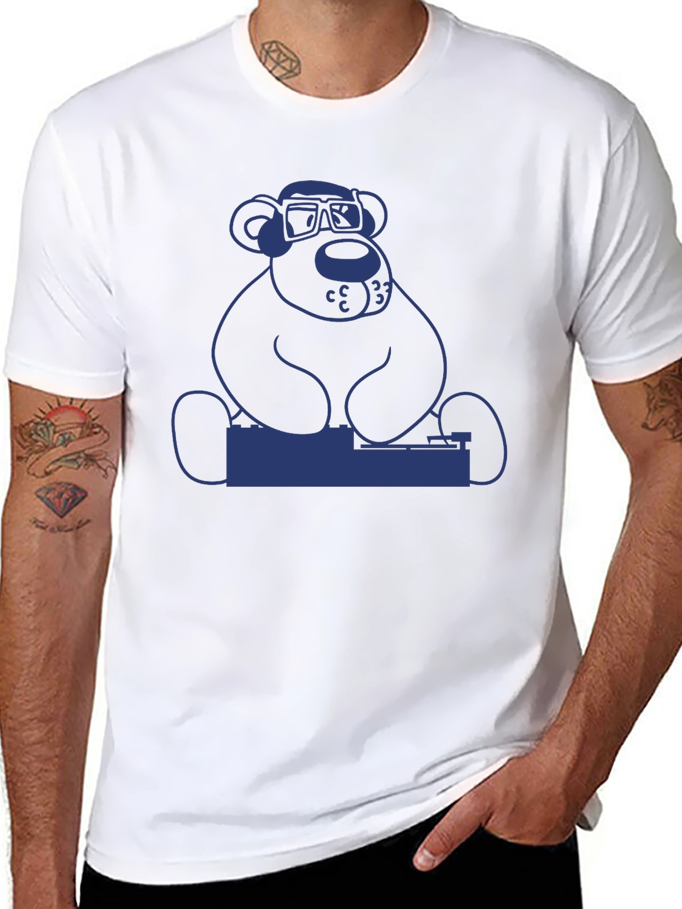 DJ Bear Graphic Tee - Black Cotton T-Shirt