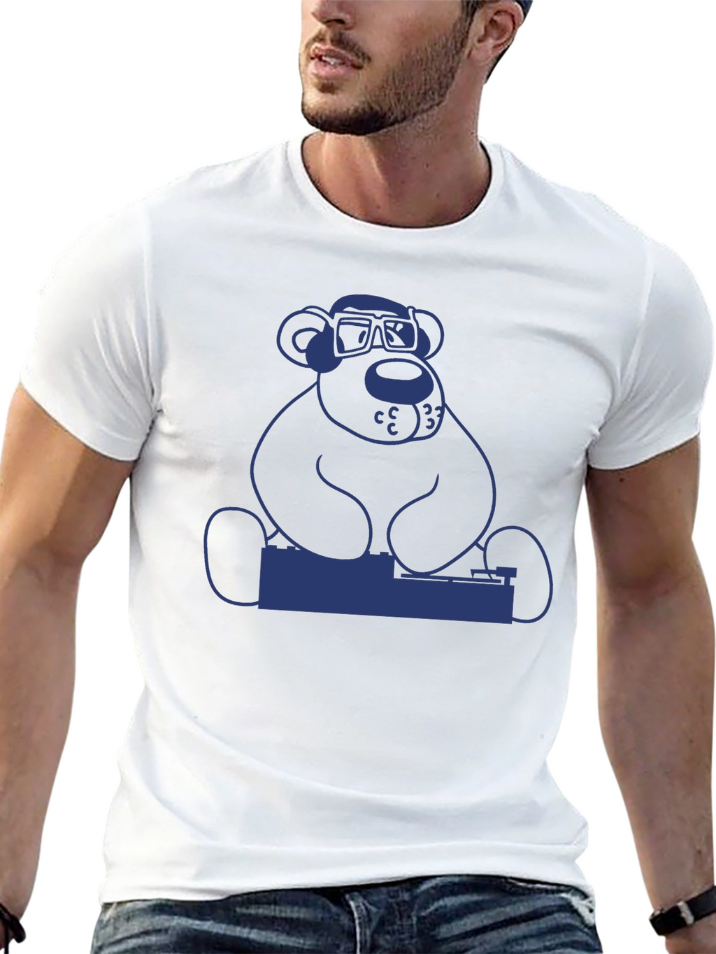 DJ Bear Graphic Tee - Black Cotton T-Shirt