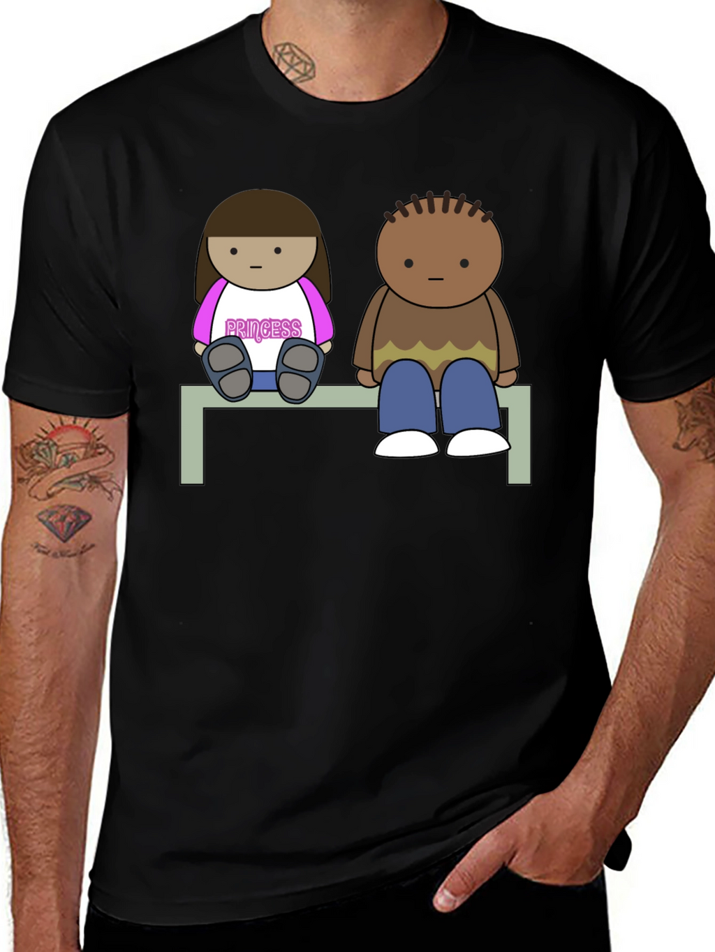 Cartoon Couple Sitting on Bench T-Shirt