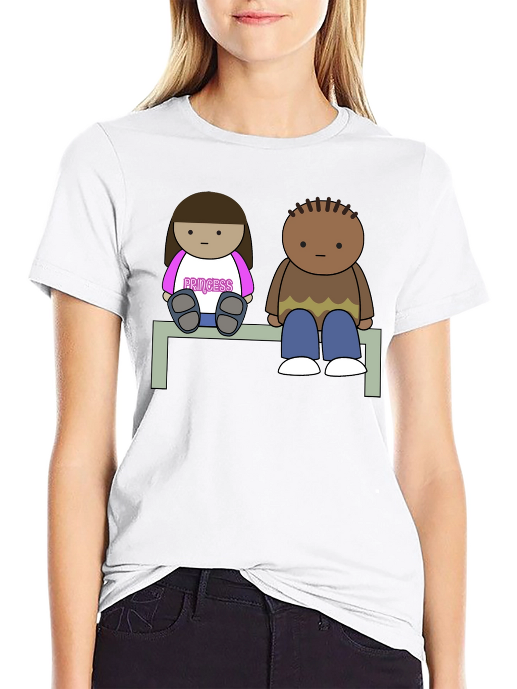 Cartoon Couple Sitting on Bench T-Shirt