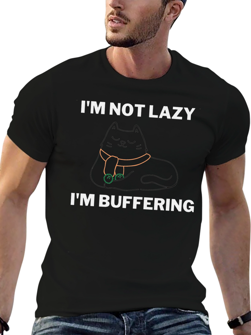 Im Not Lazy Im Buffering Black T-Shirt