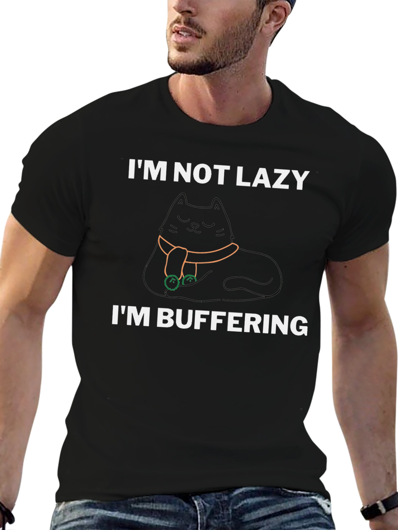 Im Not Lazy Im Buffering Black T-Shirt