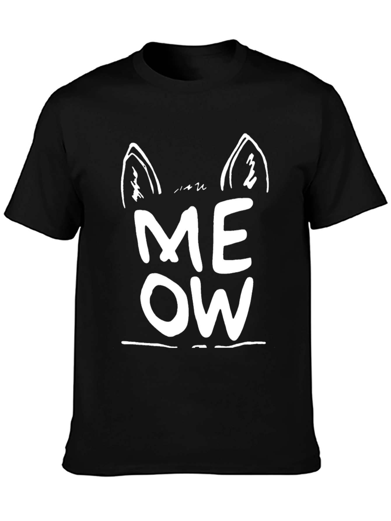Meow Cat Ear Graphic Tee - Black Unisex T-Shirt