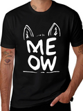 Meow Cat Ear Graphic Tee - Black Unisex T-Shirt